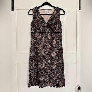 LOFT Black Floral Lace V-Neck Dress